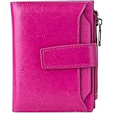 Bveyzi Women's Small Leather RFID Blocking Bifold Zipper Pocket Wallet Ladies Credit Card Slots Purse with id Window
