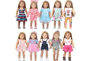 AugFrog 10 Sets of 18 Inch American Doll Clothes, Including 10 of Doll Clothing Dress Outfits for Gift Dolls, Birthday Gifts for Kids