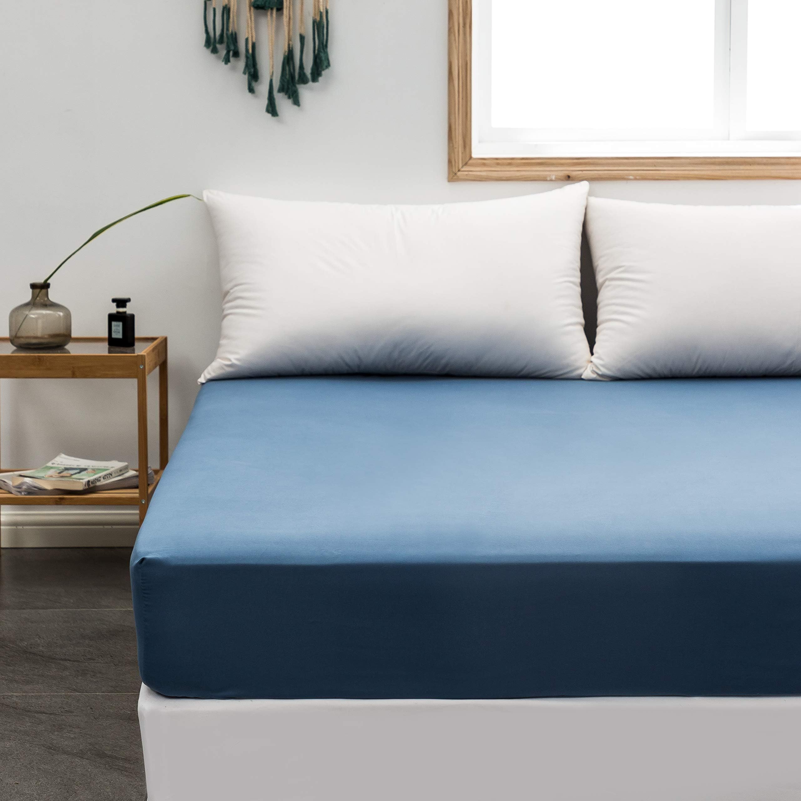 Mohap Fitted Sheet Queen Only Denim Deep Pocket No Pilling Durable Double Brushed Microfiber Fade Resistant Machine Washable Fits Mattress up to 16 inches
