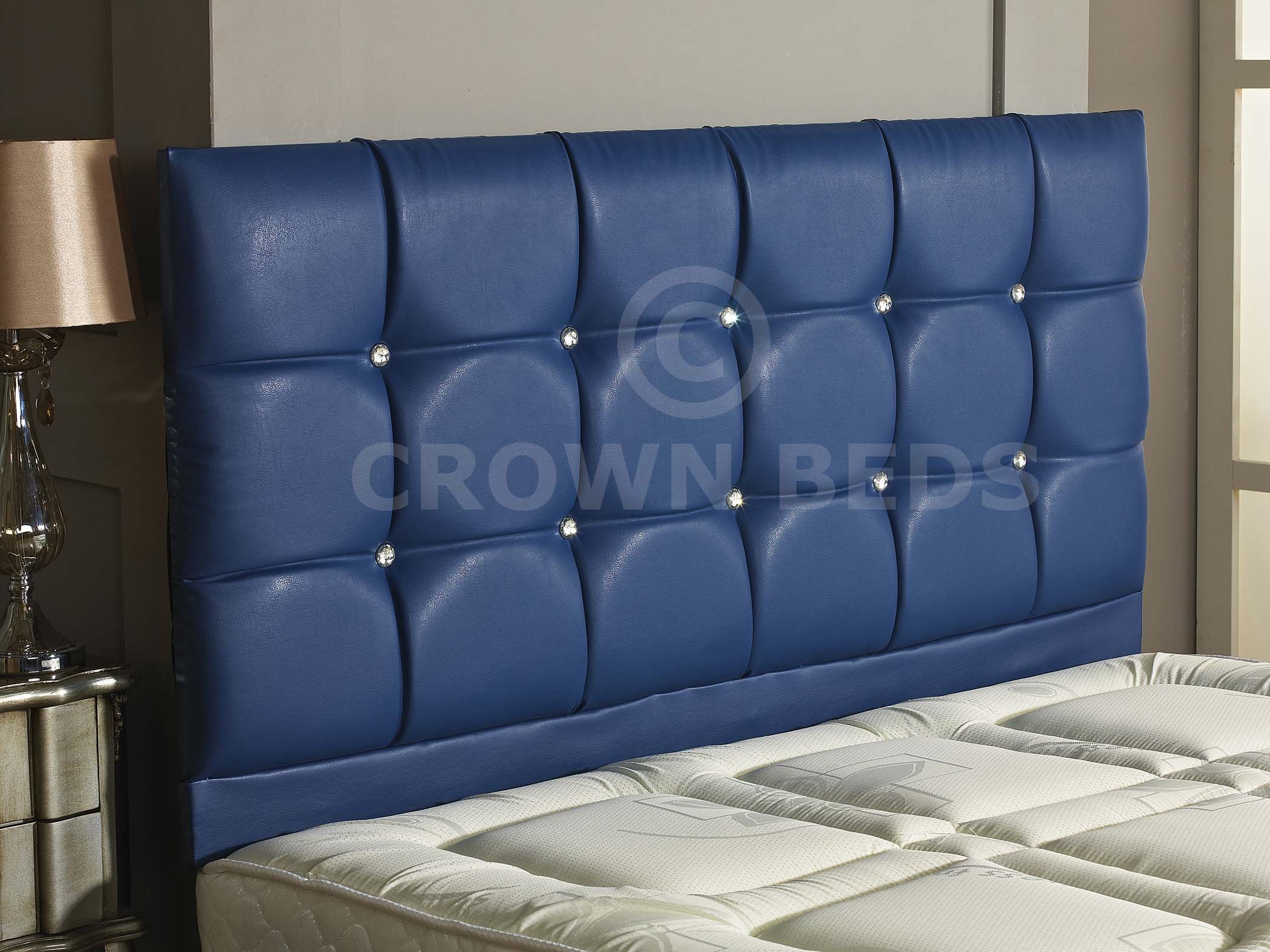CROWNBEDSUK REGAL FAUX LEATHER HEADBOARD IN 2ft6,3ft,4ft,4ft6,5ft,6ft, 26'' HIGH BLUE, 3FT (SINGLE)