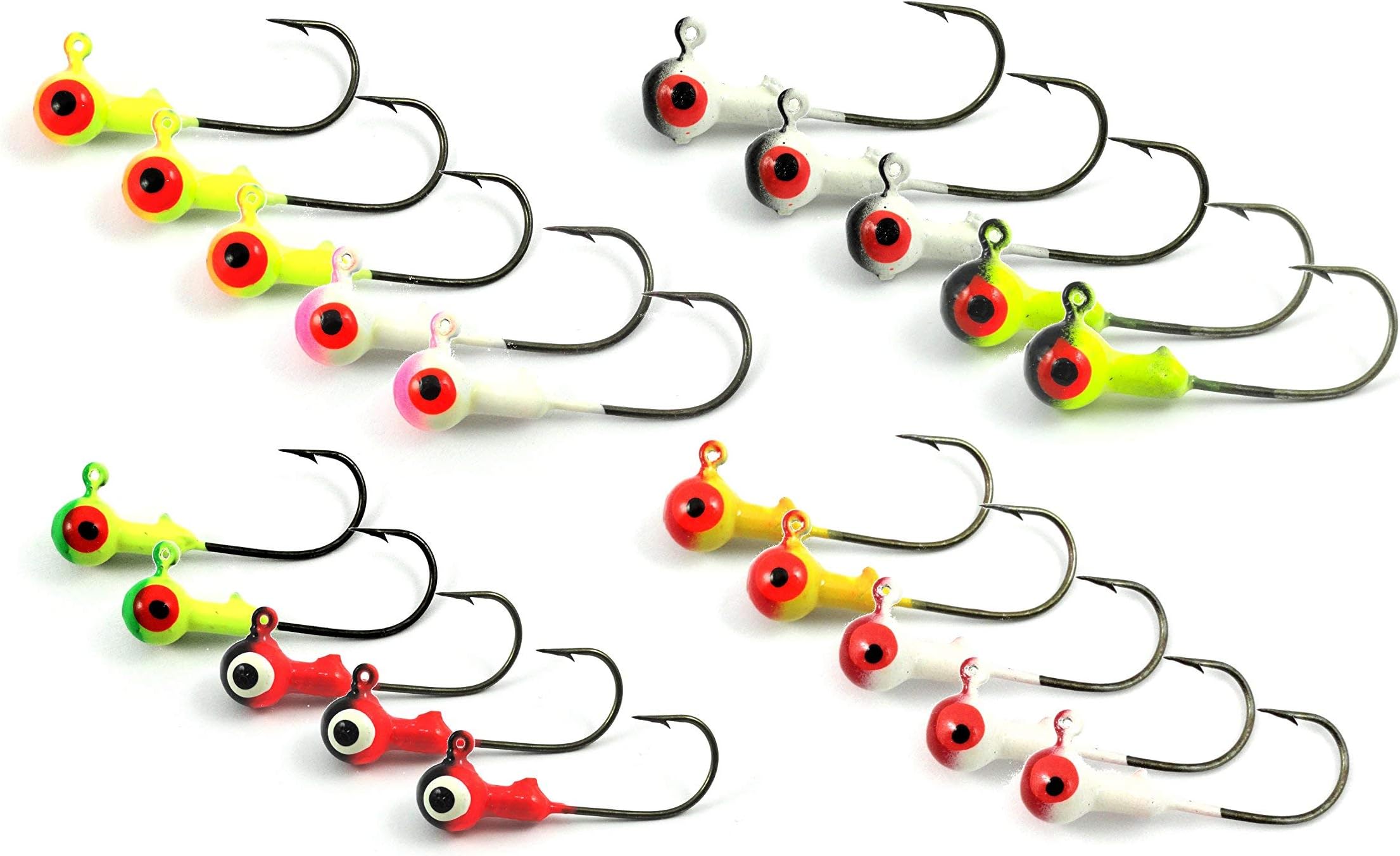 Live Lures Round Painted Lead Ball Head Fishing Jigs/Hooks (20 Pack)