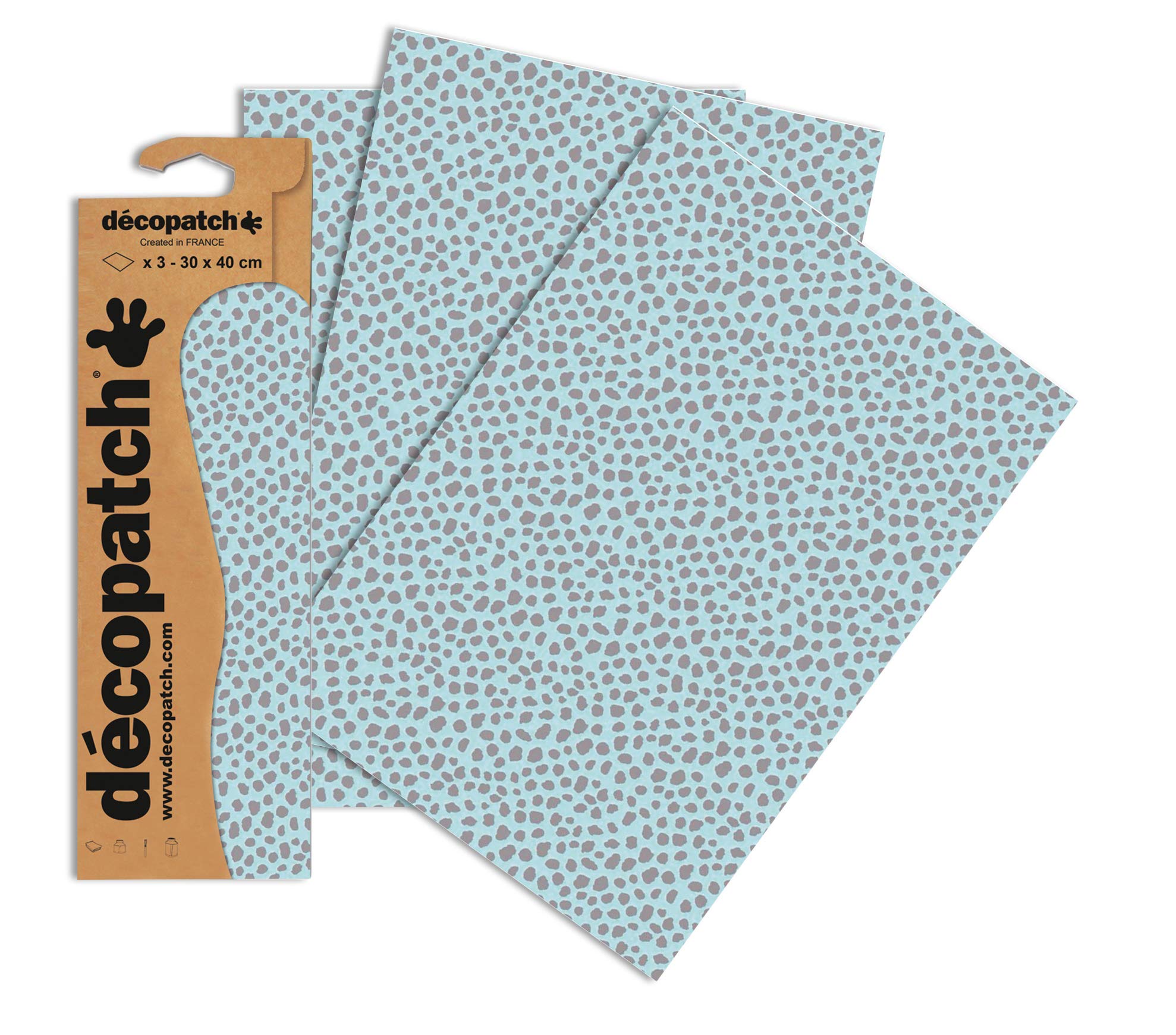 Décopatch Animal Grey Dinosaur Print Paper, 30x40cm (Pack of 3 sheets)