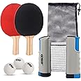 GSE Games & Sports Expert Adjustable Retractable Ping Pong Net Set & Post. Professional Table Tennis Rackets and Balls, Net with Posts and Storage Bag - Pingpong Paddle and Game Table Accessories.