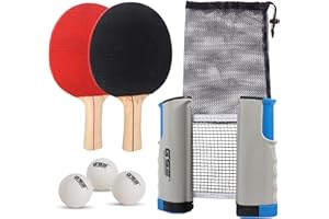 GSE Games & Sports Expert Adjustable Retractable Ping Pong Net Set & Post. Professional Table Tennis Rackets and Balls, Net with Posts and Storage Bag - Pingpong Paddle and Game Table Accessories.