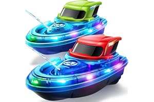 SYMA RC Boats 2 Pack for Kids 8-12, Remote Control Boat for Pool with LED Lights, 40 Mins Playtime (2 Batteries) & One-Key Water Spray, Summer Gifts Toys for Boys and Girls