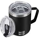 WETOWETO Coffee Mug with Handle, 14oz Insulated Stainless Steel Reusable Coffee Cup, Double Wall Coffee Travel Mug, Powder Coated Black