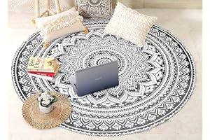 raajsee Grey Black Ombre Round Beach Tapestry Hippie/Boho Beach Blanket Roundie/Indian Cotton Throw Bohemian Round Table Cloth/Yoga Mat Meditation Picnic Rugs 69 inch Circle