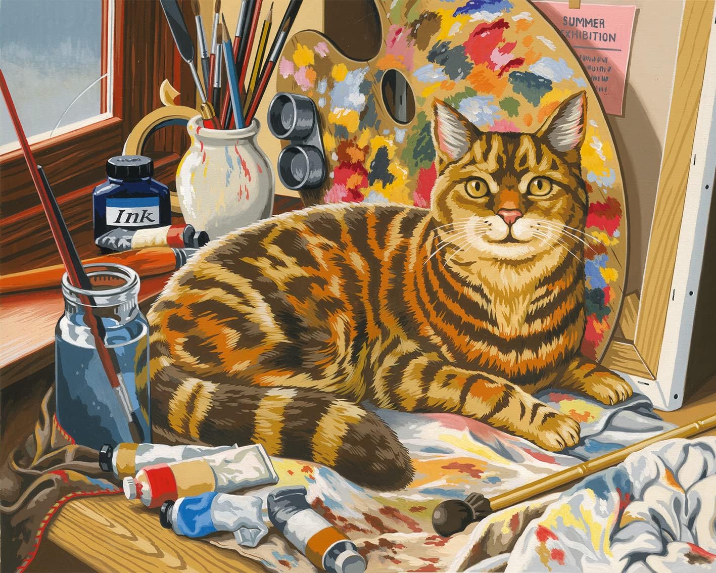 Paintings - TUMOVO Cat Paint by Numbers for Adults Beginner - Mischievous Cat Lays on Palette and Canvas - Paint by Number Kits, Colorful Canvas Oil Painting by Number Kit Drawing 16x20inch (Frameless)