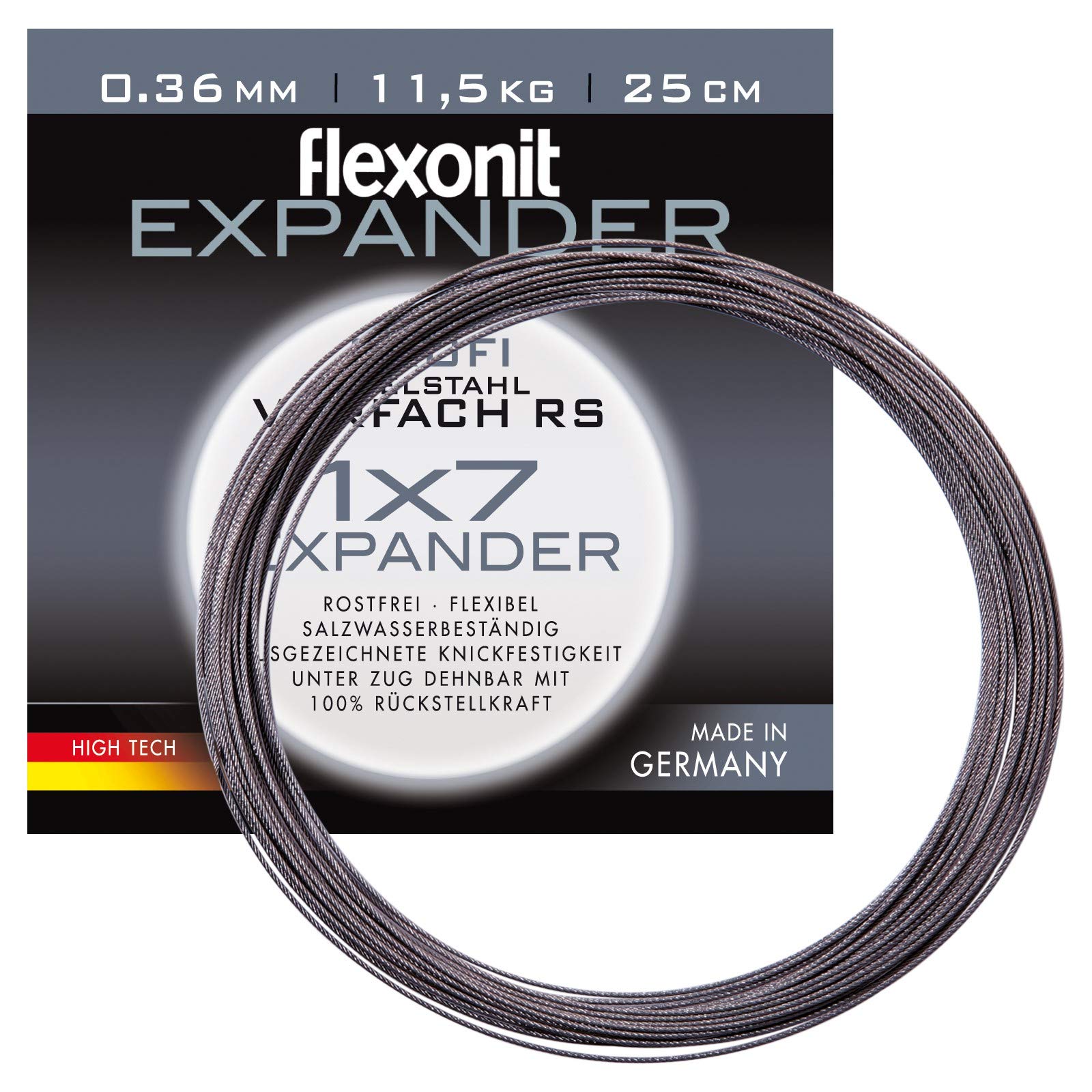 Flexonit Unisex - Adult 10C4050801019646C10 Steel Leader Sold by the Metre Expander 1 x 7 0.36 mm Length 2 m, Colourful, Normal
