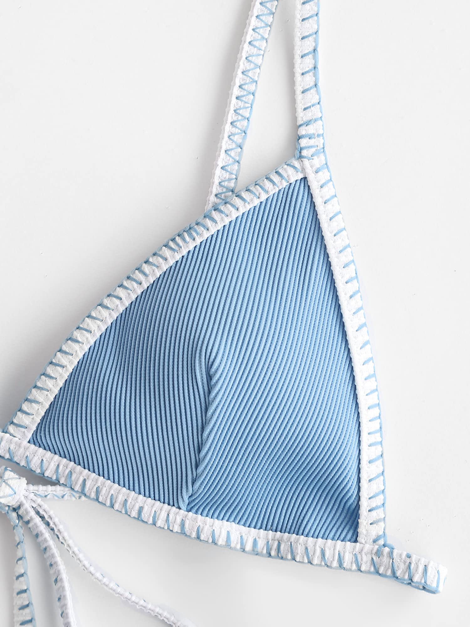 ZAFUL Women's Triangle Bikini Tie Side Whip Stitch String Bikini Two Piece Swimsuit Bathing Suits (3-Light Blue, Medium) - Image 4