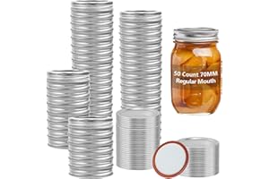 Neavessi 100 Pcs Mason Jar Lids, 70MM Wide Mouth Canning Lids and Bands, 50 Set Split-Type Reusable Safe Leakproof Lids with 