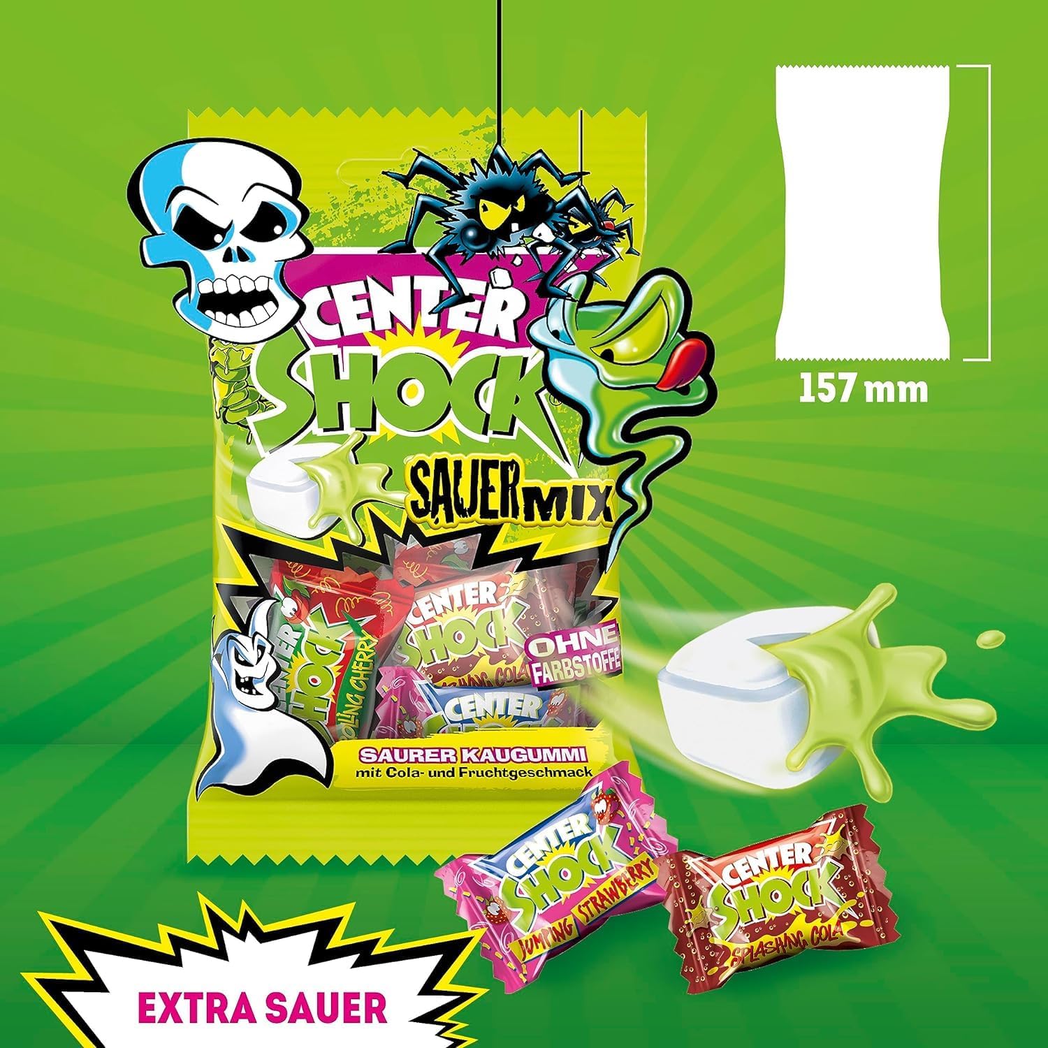 Center Shock Sour Mix, 1 Packung mit 11 extra-sauren Kaugummis, mit Füllung, ohne Farbstoffe, geeignet für Geburtstag und Weihnachten, 44g 4