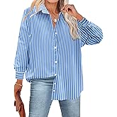 IN'VOLAND Womens Plus Size Button Down Shirt Striped Casual Shirt Long Sleeve Fall Blouse Collared Office Work Blouses Tops