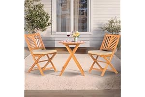 Werph 3-Piece Acacia Wood Patio Set, Foldable Bistro Table and Chairs Set of 2,Small Patio Furniture Set with Cushions,Folding Balcony Chairs Table Set for Apartment, Balcony, Deck or Porch