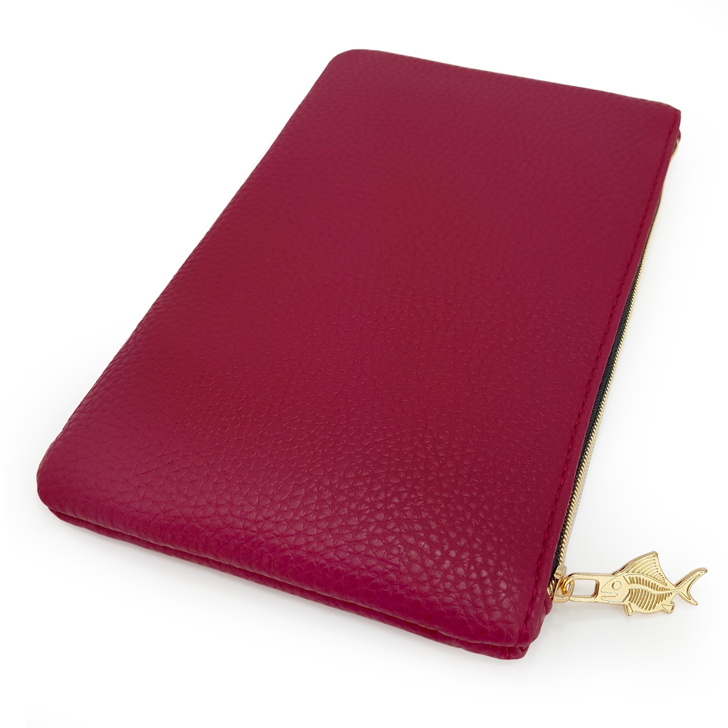 Fat Belly Fish Leather Look Pencil Case - Faux Leather Pencil Case - Raspberry Red