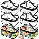6 Pack Clear Toy Storage Bags, PVC Waterproof Toy Organizer, Black | Waterproof PVC, Transparent View, Reusable Zip Bags, Label Tags, for Blocks, Puzzles, Board Games, Travel and Home Storage