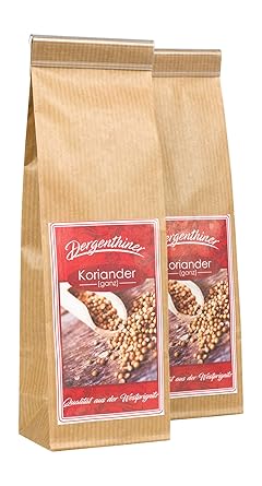 Dergenthiner Koriander Ganz,Koriandersamen 2er Pack (2 x 80 Gramm Blockbodenbeutel)
