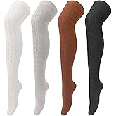 Loritta 4 Pairs Thigh High Socks for Women Knit Long Over the Knee Socks Knee High Socks Gifts
