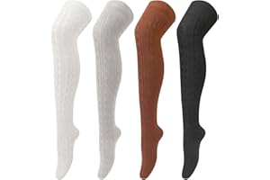 LORITTA 4 Pairs Thigh High Socks for Women Knit Long Over the Knee Socks Knee High Socks Gifts