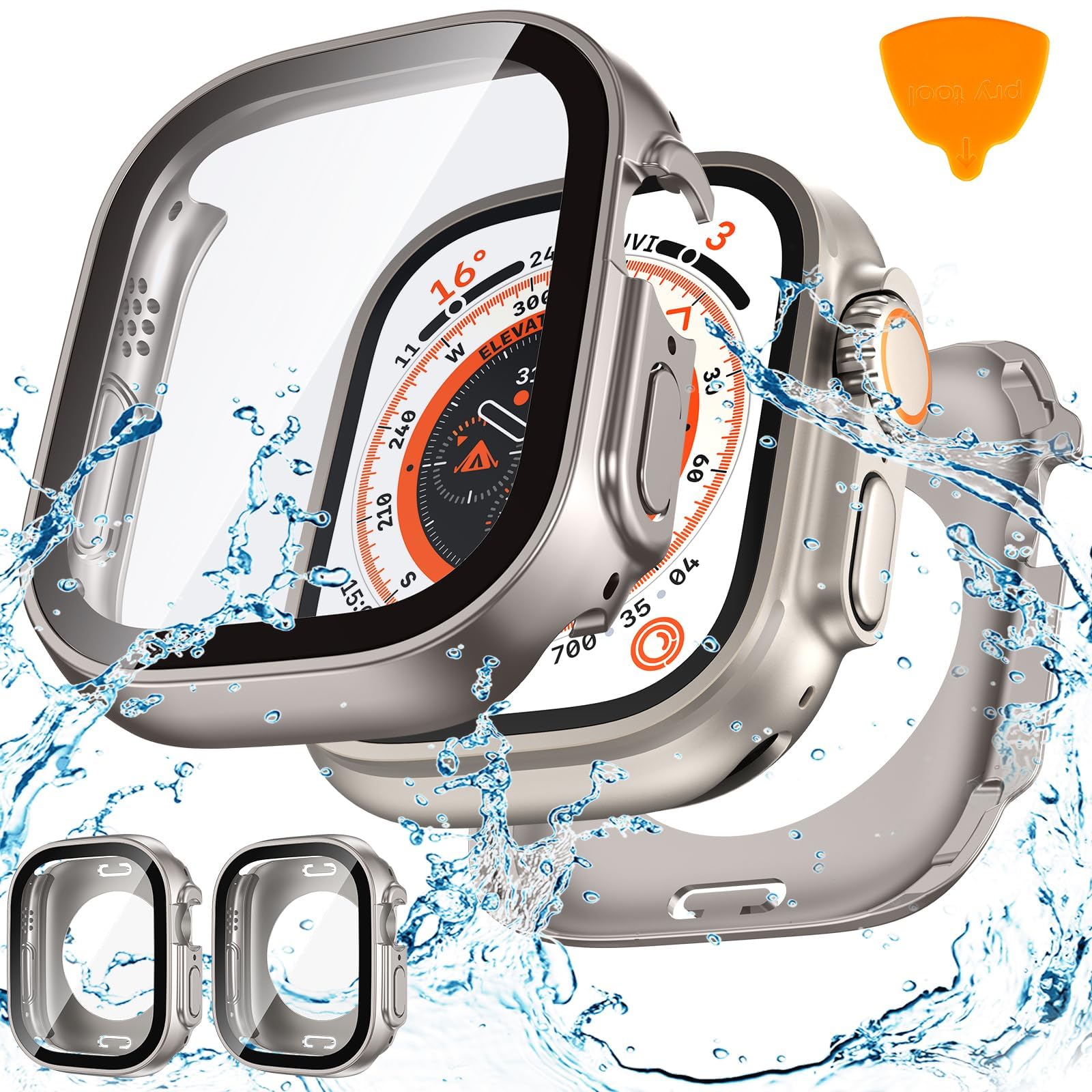 Photo 1 of Goton 2 Pack Waterproof Case for Apple Watch Ultra 2 - Ultra1 Screen Protector 49mm, Tempered Glass Hard PC Shockproof Cover Back Bumper for iWatch