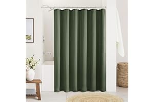 DUKIYO Olive Green Linen Shower Curtain Boho Farmhouse Shower Curtains for Bathroom Dark Green Aesthetic Bath Decor Sheer Cloth Water Repellent with Hooks Sets Spring Decor 72x72 Inch