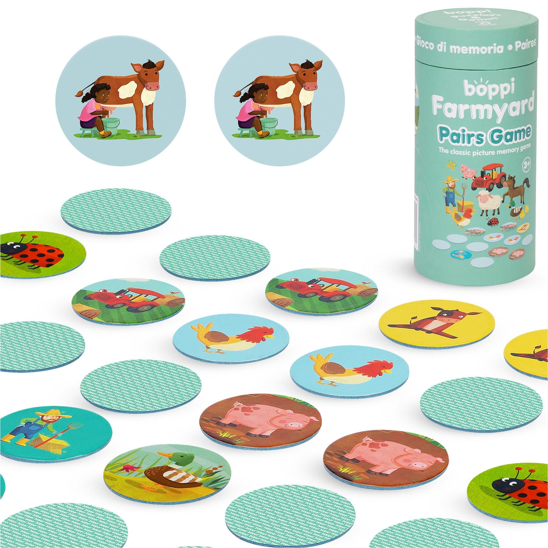 Boppi Pairs Memory Game - Engaging Educational Montessori Matching Game for Toddlers & Kids Age 3 and Up - Farmyard