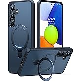 TORRAS Magnetic Ostand for Samsung Galaxy S24 Case 6.2" [Compatible with MagSafe][Military Grade Drop Tested] [Ring Holder][Build in Kickstand] Matte Translucent Slim Back Soft Edge with Stand,Black