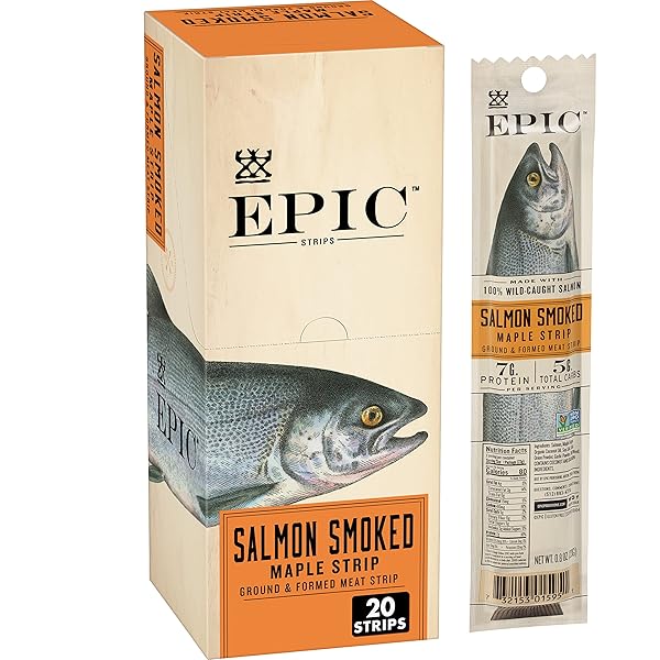 EPIC SMOKED SALMON STRIPS, WILD CAUGHT, PALEO FRIENDLY, 20 CT, 0.8OZ STRIPS