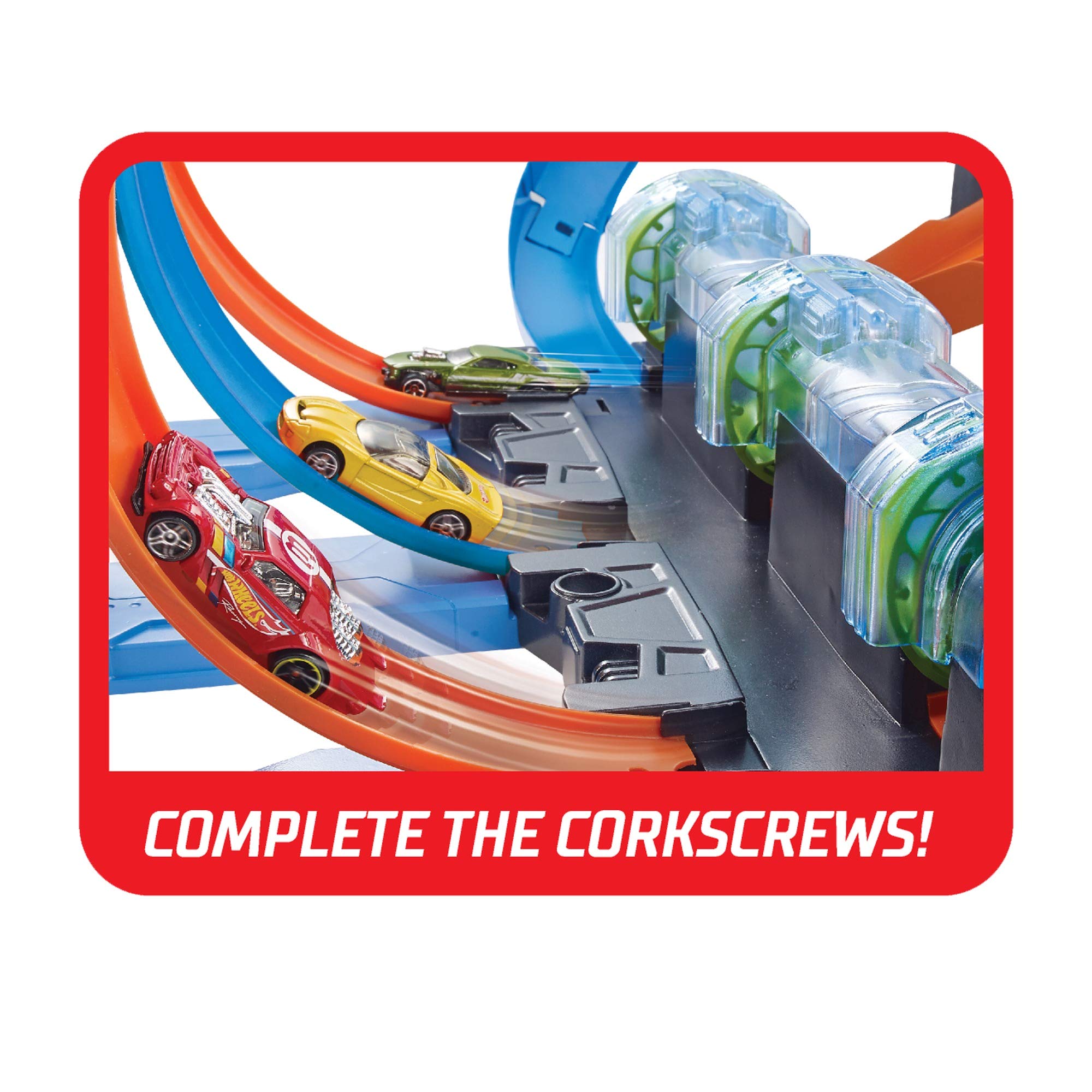 Hot Wheels Toy Car Track Set, Corkscrew Crash with 1:64 Scale Car, 3 Crash Zones, Powered by Motorized Booster for Continuous Action