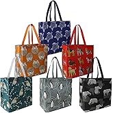 BeeGreen Animal Reusable Grocery Bags - W13*H13*D7 6 Packs Lightweight Shopping Totes with Long Handles, Water Resistant,Durable and Portable - Perfect for Groceries, Supermarket, Gifts, and More