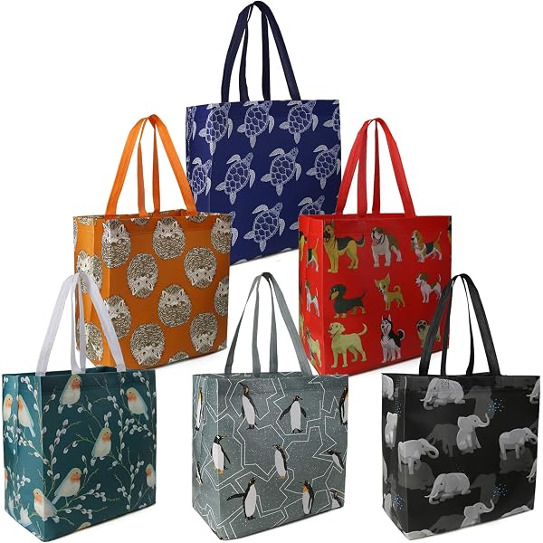 EcoJeannie Super Strong X-Large Reusable Shopping Tote Bag (3 Pack) - Woven Laminated, Recycled Plastic, Free Standing