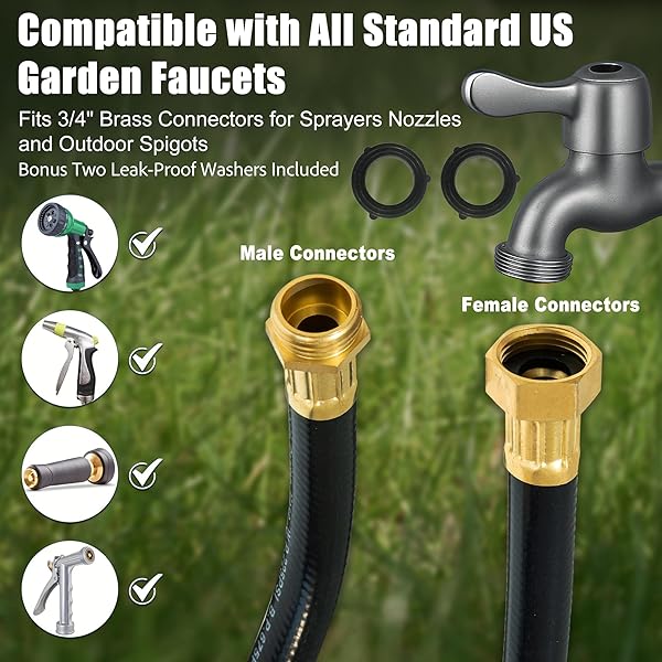 FANGFARM RUBBER GARDEN HOSE 50FT: 5/8″ HEAVY DUTY FLEXIBLE HOSE FOR LARGE YARDS & EXTENDED REACH – STURDY WATER HOSE WITH BRASS FITTINGS FOR DRIVEWAYS RV SETUP & HIGH-DEMAND OUTDOOR USE