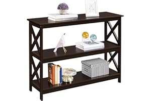 Yaheetech Console Table with 3 Storage Shelves, 3-Tier Entryway Table, Sofa Side Narrow Long Bookshelf for Hallway Living Room, Accent Furniture, Espresso