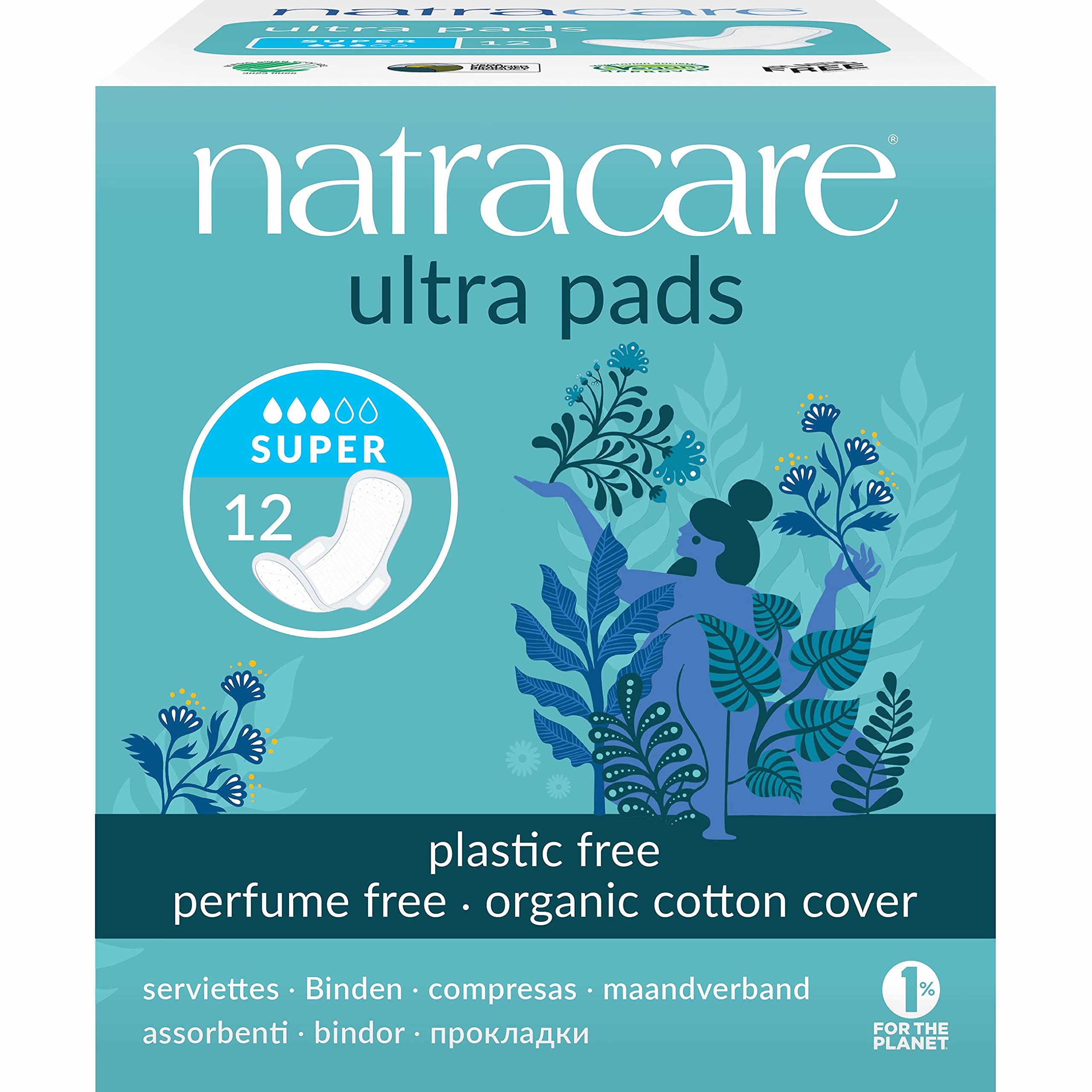 Natracare Organic and Natural Ultra Super Pad with Wings - 12 x Packs of 12 Pads (144 Pads)