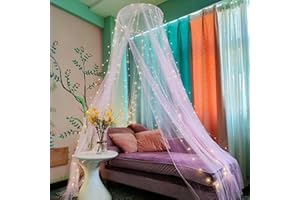 Eimilaly Bed Canopy Mosquito Net with 250pcs Warm Curtain Lights, Bed Canopy for Girls Room Decor or Theme Party, White/Warm Lights