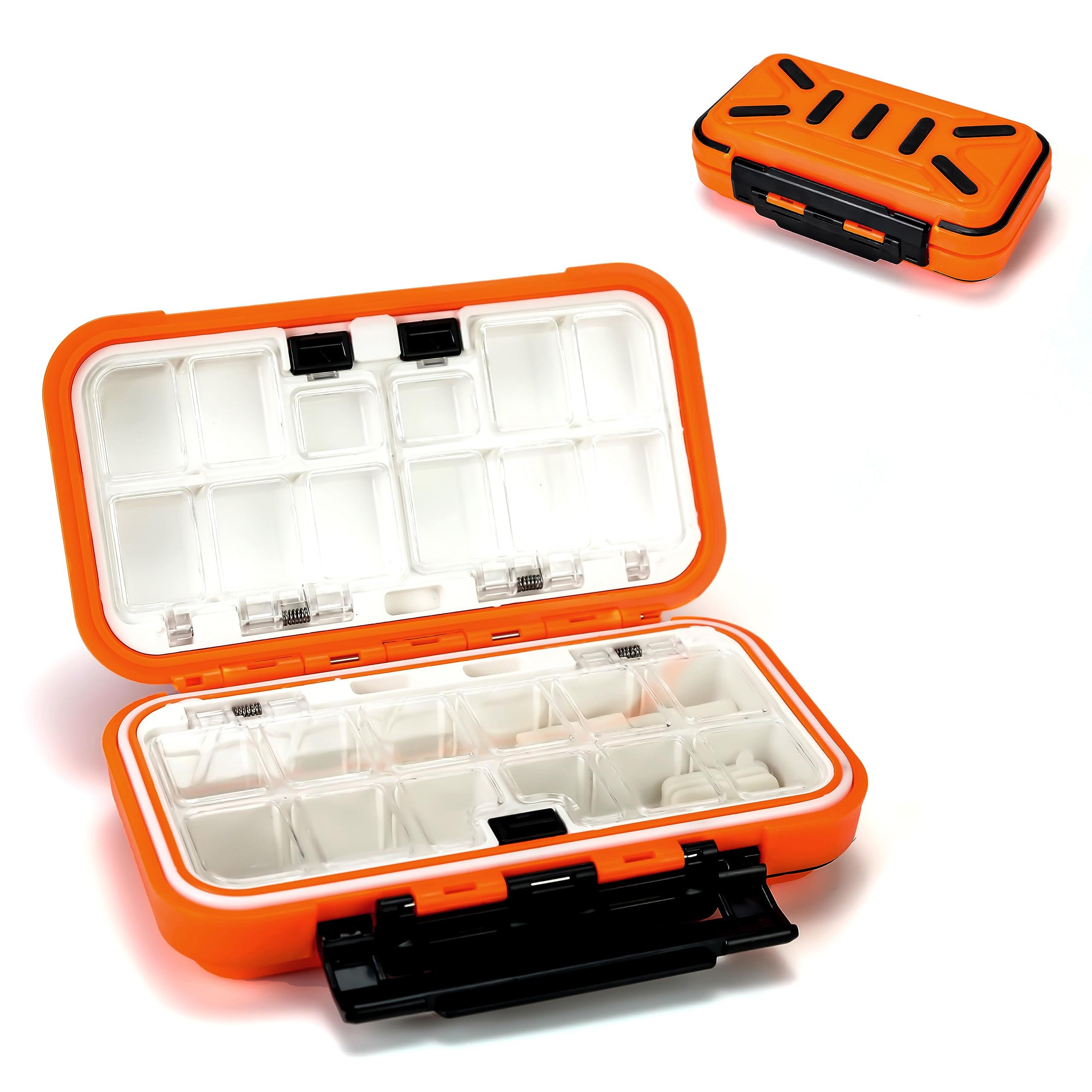 Piscorush Fishing Tackle Box Bait Storage Case Hard Tackle Case Portable Hooks Lure Baits Storage Swivels Jigs Hooks Sinker for Vest Casting Fly Fishing (Orange Waterproof/1pcs)