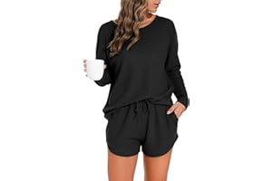 PrinStory Pajamas Set for Women Waffle Knit Lounge Set 2 Piece Outfits Loungewear Sweatsuit with Pockets