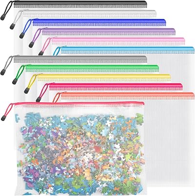 Umriox A4 Plastic Zip Wallets 12 Pack - 34x24cm Mesh Document Folders