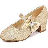 LAURMOSA Girls Dress Shoes with Bow Mary Jane Princess Shoes Flower Girl High Heels for Toddler Little Big Kids Wedding Party Birthday