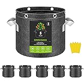 InfiniPower 5 Pack 5 Gallon Plant Grow Bags, 400G Thick Nonwoven Fabric Pots with Multi-Purpose Rings and Handles, Reusable for Low Stress Plant Training Fruits, Vegetables and Flowers
