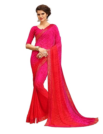 Women's Silk Georgette Printed Saree with Blouse Piece