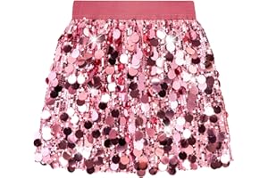 DAXIANG Girls Sparkly Sequin A Line Skirt Kids Elastics Waist Shiny Skirt with Built in Shorts for Party Birthday 5-12 Years