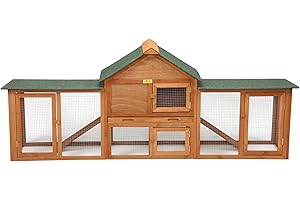 SANDINRAYLI 84”L 2-Story Wooden Animal Pet Hutch with Double Ramps, Large Rabbit Bunny Cage Chick Coop House for Backyard Outdoors, Weatherproof, Orange