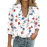 Zeagoo Womens Cotton Linen Button Down Shirts Loose Fit Long Sleeve Collared Blouse Casual V Neck Tops Outfits S-3XL