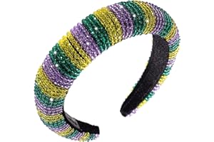 vokone Mardi Gras Beaded Headband Purple Green Yellow Crystal Beaded Padded Headband Mardi Gras Headwear Hair Accessories (Crystal Beaded B)