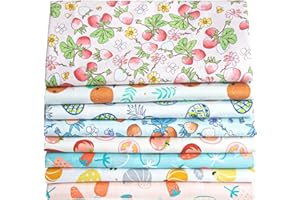 Aubliss 8pcs Fat Quarter Fabric Bundles (100% Cotton - 20'' x 20'') Quilting Cotton Craft Fabric Pre-Cut Squares Sheets for Patchwork Sewing Quilting Crafting (Fruit)