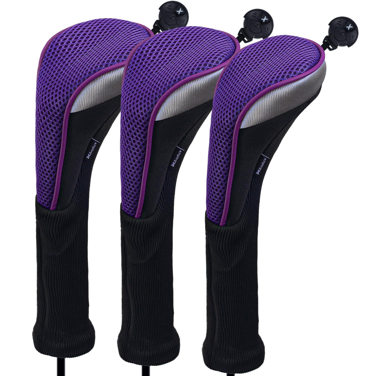 Andux Long Neck Golf Hybrid Club Head Covers with Dial No. Tag CTMT-02 3pcs Purple