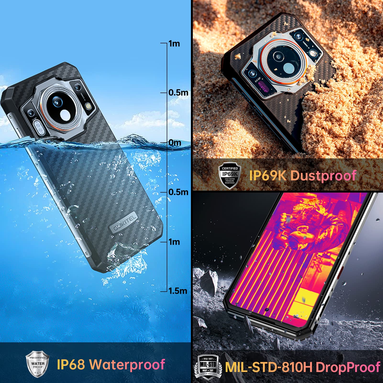 OUKITEL WP21 Ultra Rugged Smartphone Unlocked, Thermal Imaging Camera Rugged Cell Phones, 17GB+256GB, 120Hz 6.78