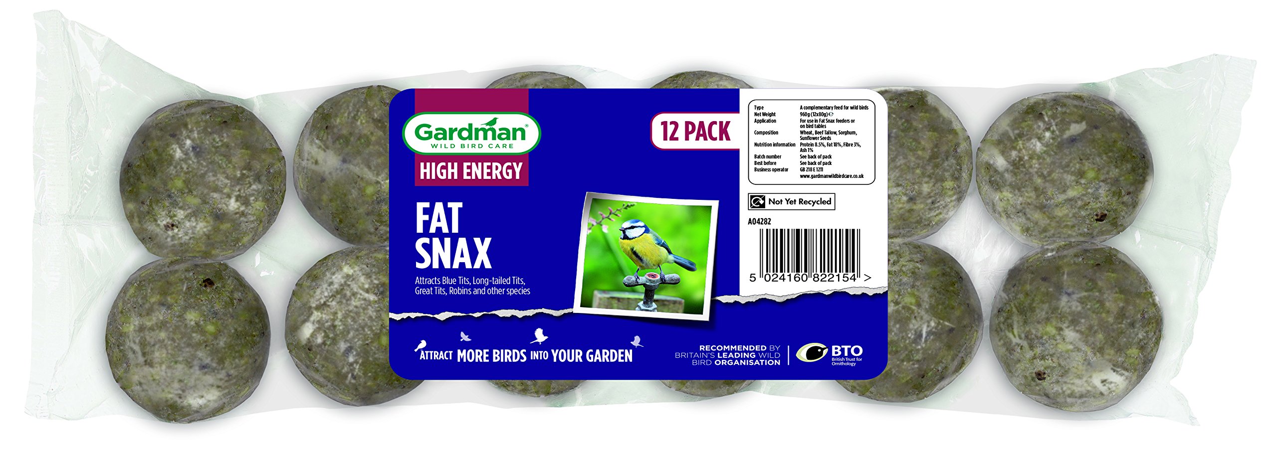 Gardman High Energy Fat Snax for Wild Birds, Pack of 12