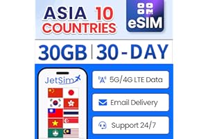 eSIM Asia (30 Days) – 30GB High-Speed Data Fast Setup with QR Code, No Shipping or SIM Card Needed, Instant Connectivity in 1
